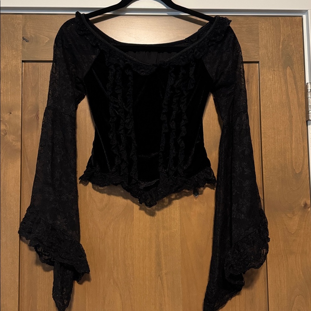 Black Lace & Velvet Gothic-Inspired Women's Top